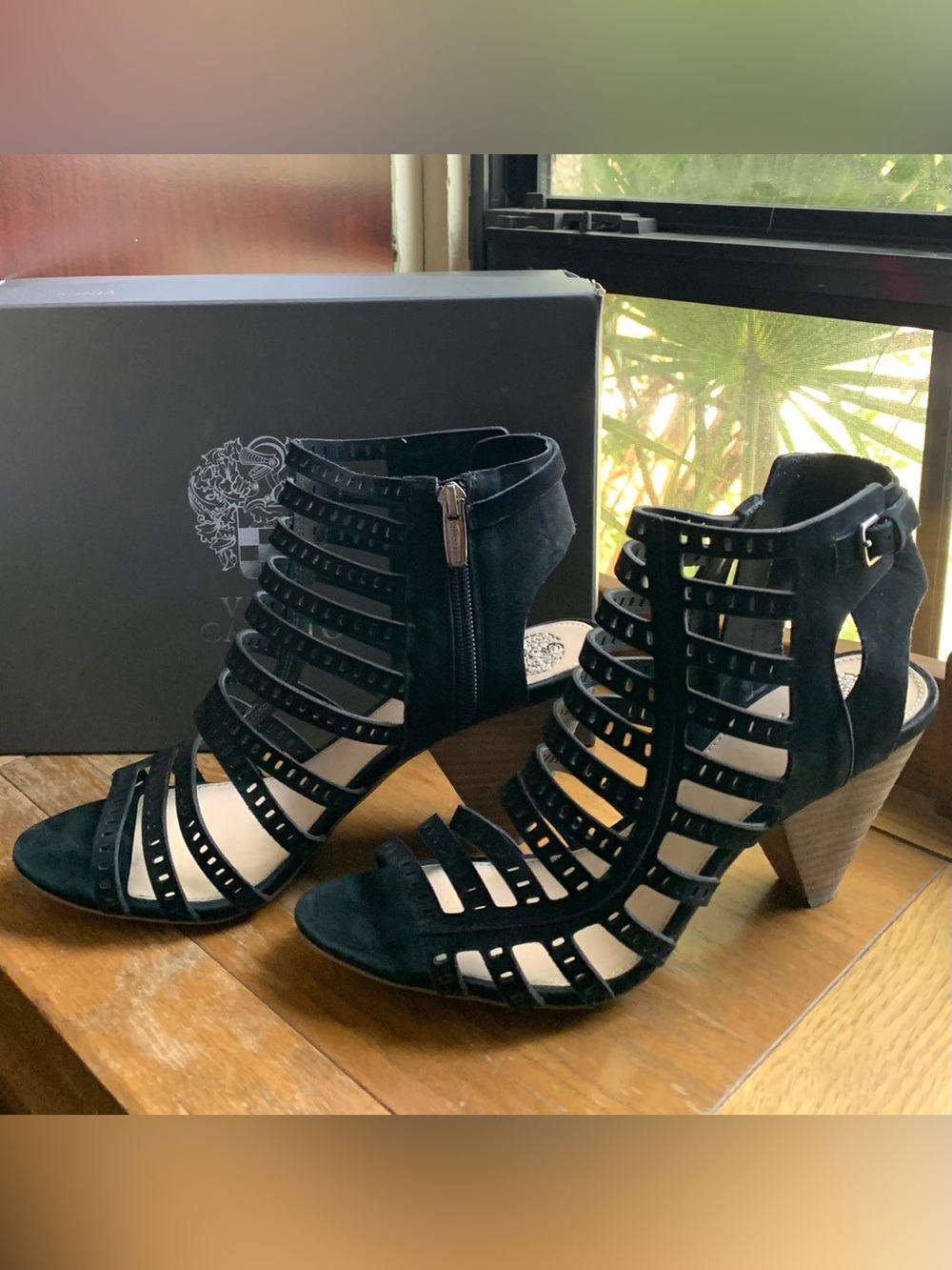 Vince Camuto Black Strappy Cage Heeled Sandals